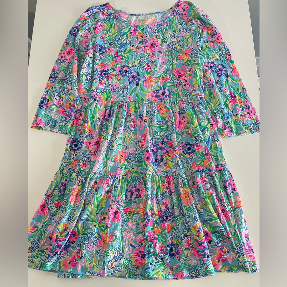 Lilly Pulitzer Geanna Swing Dress Tiered Amalfi Blue Alligator Isle Size Large